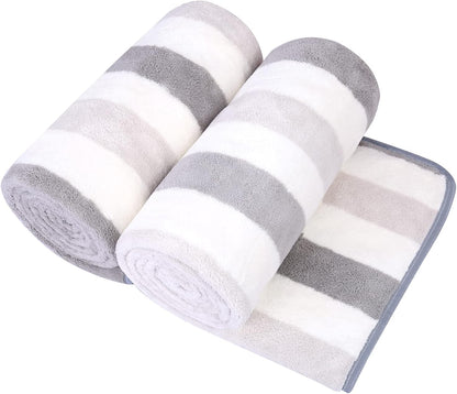 Microfiber Bath Towel (30" x 60"), Oversized Thick Towels, Soft, Super Absorbent and Fast Drying, No Fading Multipurpose Use for Sports, Travel, Fitness, Yoga, 30 in 60 in, Grey Count | Microfiber, Hanging Loop, Oversized, Soft & Absorbent, Fast