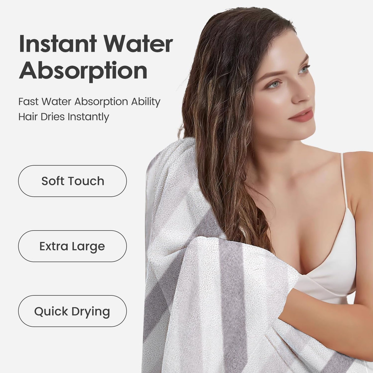 Microfiber Bath Towel (30" x 60"), Oversized Thick Towels, Soft, Super Absorbent and Fast Drying, No Fading Multipurpose Use for Sports, Travel, Fitness, Yoga, 30 in 60 in, Grey Count | Microfiber, Hanging Loop, Oversized, Soft & Absorbent, Fast