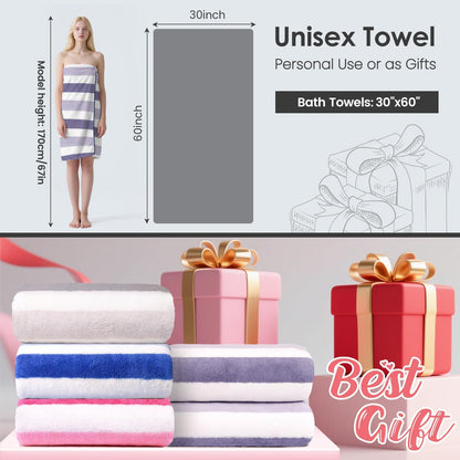 Microfiber Bath Towel (30" x 60"), Oversized Thick Towels, Soft, Super Absorbent and Fast Drying, No Fading Multipurpose Use for Sports, Travel, Fitness, Yoga, 30 in 60 in, Grey Count | Microfiber, Hanging Loop, Oversized, Soft & Absorbent, Fast