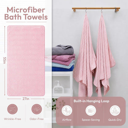 Microfiber Bath Towel (30" x 60"), Oversized Thick Towels, Soft, Super Absorbent and Fast Drying, No Fading Multipurpose Use for Sports, Travel, Fitness, Yoga, 30 in 60 in, Grey Count | Microfiber, Hanging Loop, Oversized, Soft & Absorbent, Fast