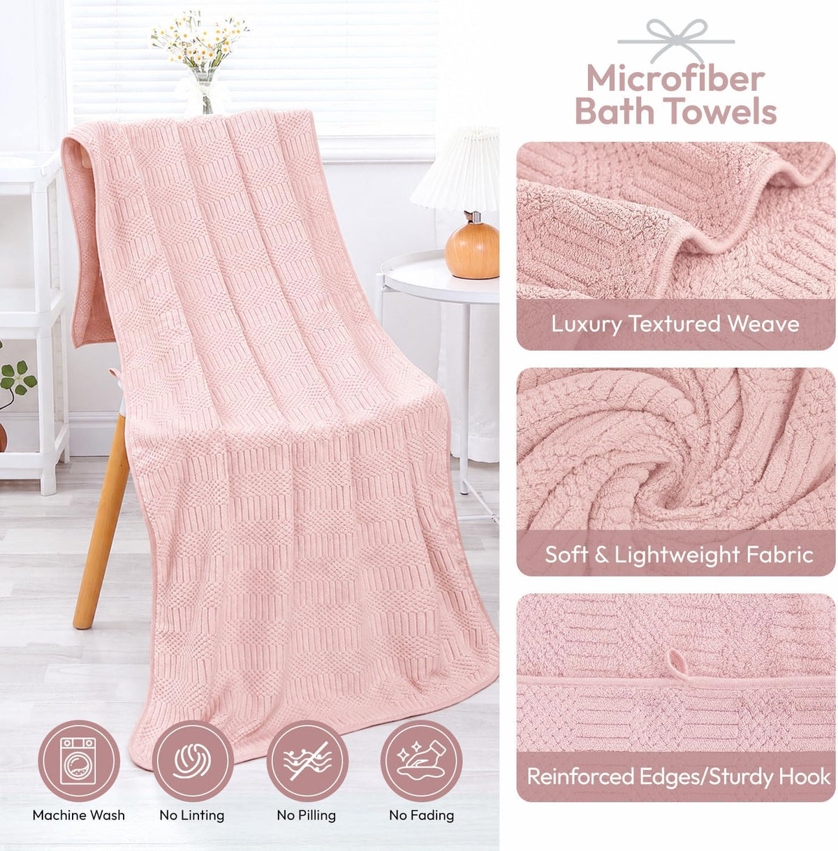 Microfiber Bath Towel (30" x 60"), Oversized Thick Towels, Soft, Super Absorbent and Fast Drying, No Fading Multipurpose Use for Sports, Travel, Fitness, Yoga, 30 in 60 in, Grey Count | Microfiber, Hanging Loop, Oversized, Soft & Absorbent, Fast