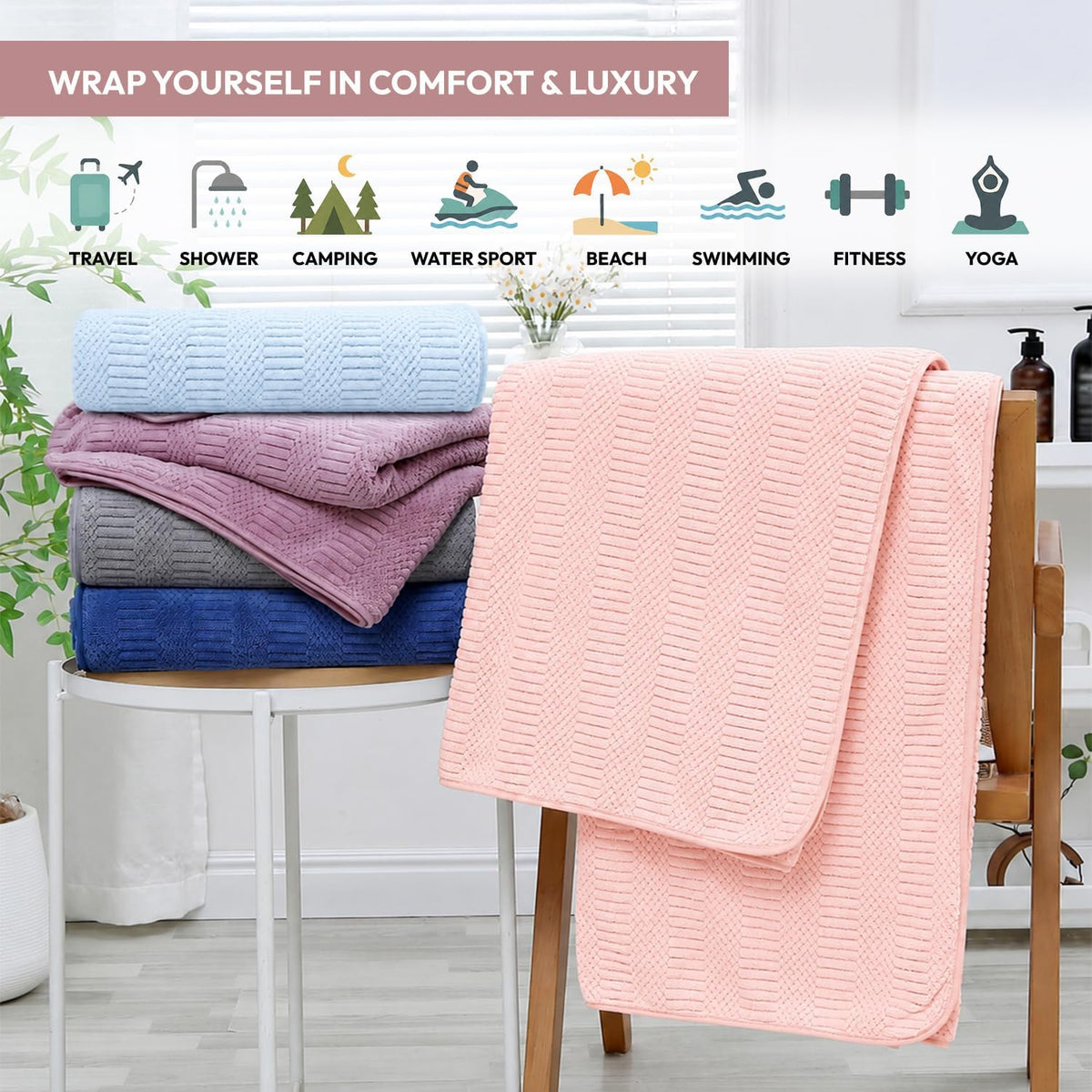 Microfiber Bath Towel (30" x 60"), Oversized Thick Towels, Soft, Super Absorbent and Fast Drying, No Fading Multipurpose Use for Sports, Travel, Fitness, Yoga, 30 in 60 in, Grey Count | Microfiber, Hanging Loop, Oversized, Soft & Absorbent, Fast