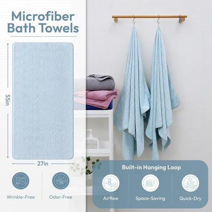 Microfiber Bath Towel (30" x 60"), Oversized Thick Towels, Soft, Super Absorbent and Fast Drying, No Fading Multipurpose Use for Sports, Travel, Fitness, Yoga, 30 in 60 in, Grey Count | Microfiber, Hanging Loop, Oversized, Soft & Absorbent, Fast