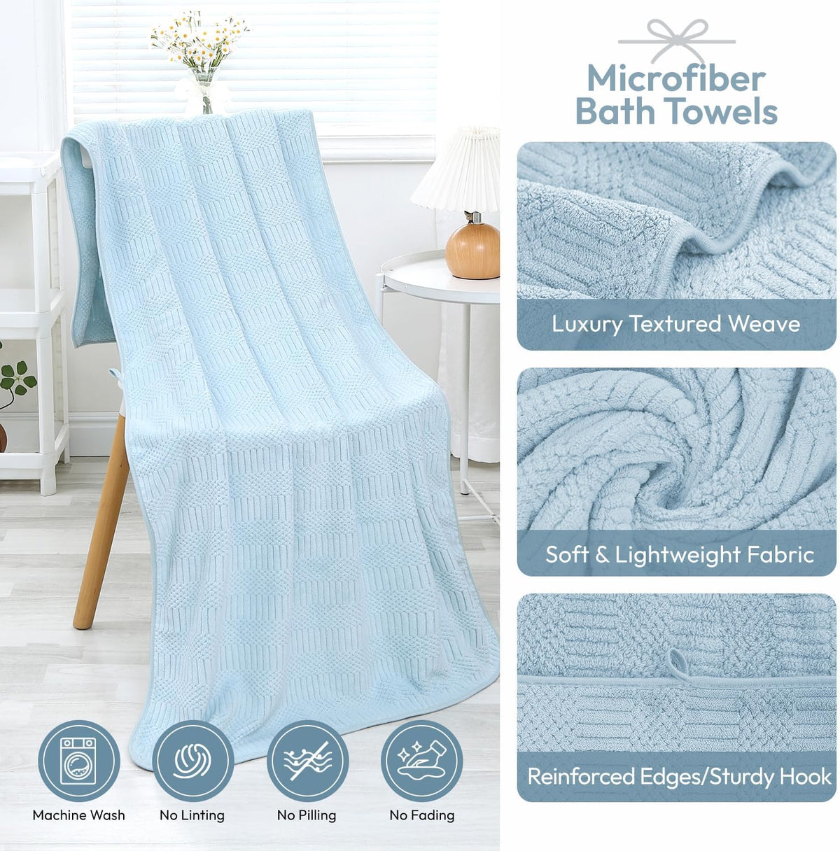 Microfiber Bath Towel (30" x 60"), Oversized Thick Towels, Soft, Super Absorbent and Fast Drying, No Fading Multipurpose Use for Sports, Travel, Fitness, Yoga, 30 in 60 in, Grey Count | Microfiber, Hanging Loop, Oversized, Soft & Absorbent, Fast