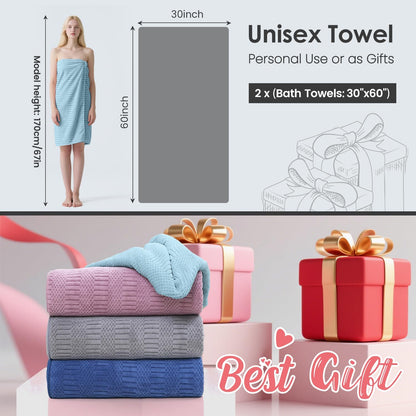Microfiber Bath Towel (30" x 60"), Oversized Thick Towels, Soft, Super Absorbent and Fast Drying, No Fading Multipurpose Use for Sports, Travel, Fitness, Yoga, 30 in 60 in, Grey Count | Microfiber, Hanging Loop, Oversized, Soft & Absorbent, Fast