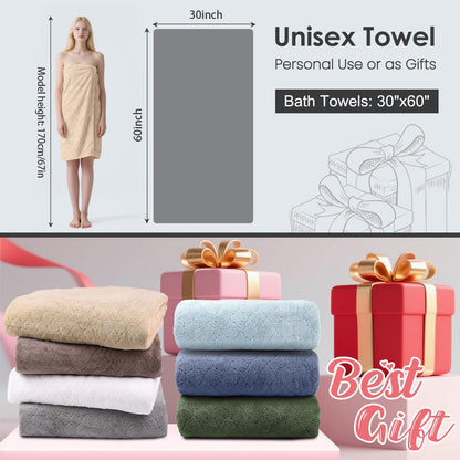 Microfiber Bath Towel (30" x 60"), Oversized Thick Towels, Soft, Super Absorbent and Fast Drying, No Fading Multipurpose Use for Sports, Travel, Fitness, Yoga, 30 in 60 in, Grey Count | Microfiber, Hanging Loop, Oversized, Soft & Absorbent, Fast