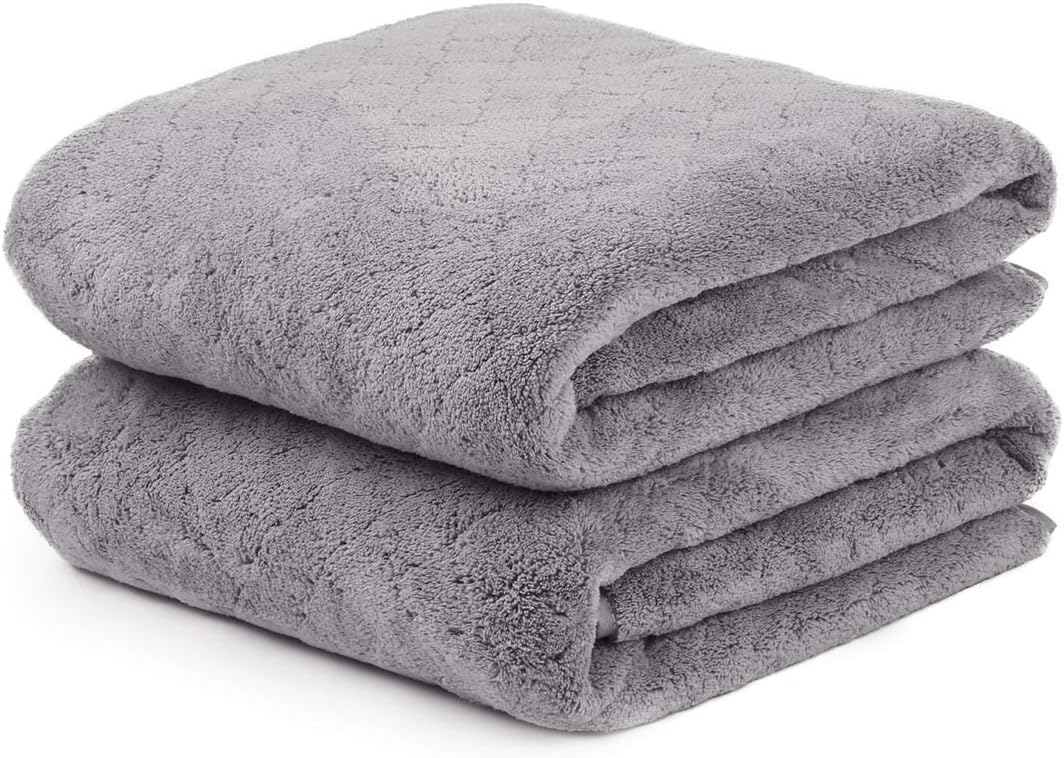 Microfiber Bath Towel (30" x 60"), Oversized Thick Towels, Soft, Super Absorbent and Fast Drying, No Fading Multipurpose Use for Sports, Travel, Fitness, Yoga, 30 in 60 in, Grey Count | Microfiber, Hanging Loop, Oversized, Soft & Absorbent, Fast