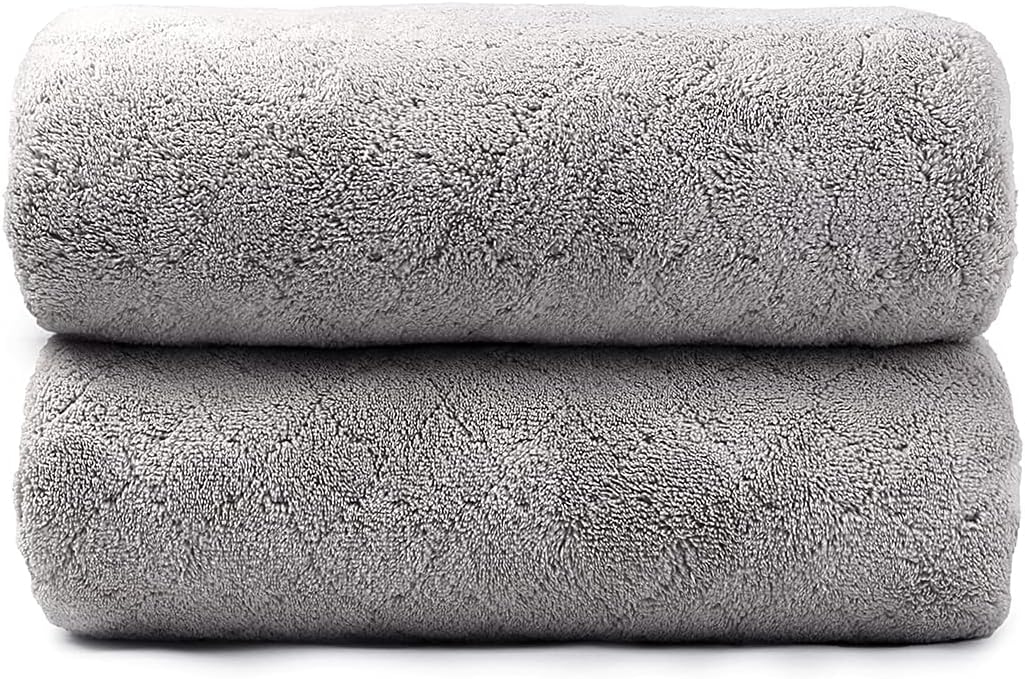 Microfiber Bath Towel (30" x 60"), Oversized Thick Towels, Soft, Super Absorbent and Fast Drying, No Fading Multipurpose Use for Sports, Travel, Fitness, Yoga, 30 in 60 in, Grey Count | Microfiber, Hanging Loop, Oversized, Soft & Absorbent, Fast