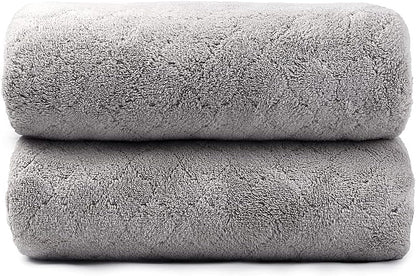 Microfiber Bath Towel (30" x 60"), Oversized Thick Towels, Soft, Super Absorbent and Fast Drying, No Fading Multipurpose Use for Sports, Travel, Fitness, Yoga, 30 in 60 in, Grey Count | Microfiber, Hanging Loop, Oversized, Soft & Absorbent, Fast
