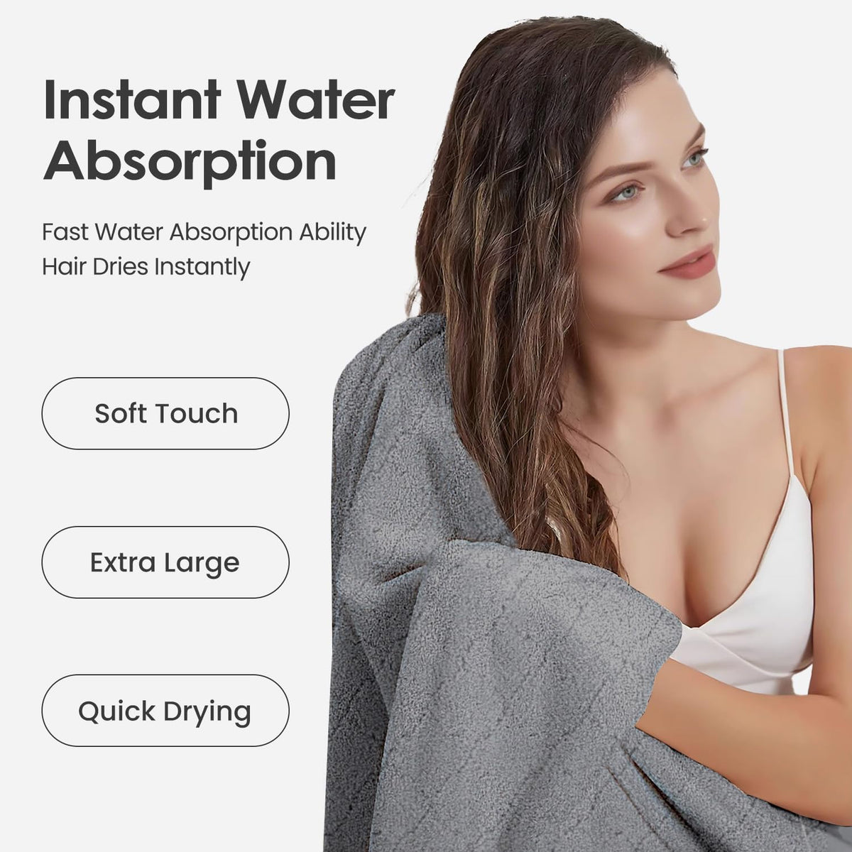Microfiber Bath Towel (30" x 60"), Oversized Thick Towels, Soft, Super Absorbent and Fast Drying, No Fading Multipurpose Use for Sports, Travel, Fitness, Yoga, 30 in 60 in, Grey Count | Microfiber, Hanging Loop, Oversized, Soft & Absorbent, Fast