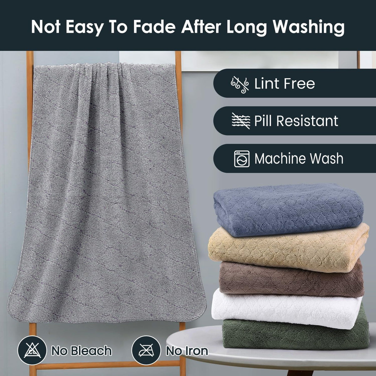 Microfiber Bath Towel (30" x 60"), Oversized Thick Towels, Soft, Super Absorbent and Fast Drying, No Fading Multipurpose Use for Sports, Travel, Fitness, Yoga, 30 in 60 in, Grey Count | Microfiber, Hanging Loop, Oversized, Soft & Absorbent, Fast