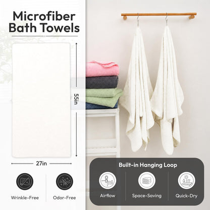 Microfiber Bath Towel (30" x 60"), Oversized Thick Towels, Soft, Super Absorbent and Fast Drying, No Fading Multipurpose Use for Sports, Travel, Fitness, Yoga, 30 in 60 in, Grey Count | Microfiber, Hanging Loop, Oversized, Soft & Absorbent, Fast