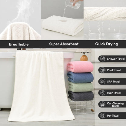 Microfiber Bath Towel (30" x 60"), Oversized Thick Towels, Soft, Super Absorbent and Fast Drying, No Fading Multipurpose Use for Sports, Travel, Fitness, Yoga, 30 in 60 in, Grey Count | Microfiber, Hanging Loop, Oversized, Soft & Absorbent, Fast