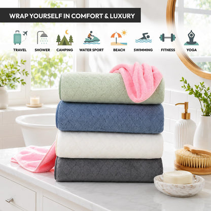 Microfiber Bath Towel (30" x 60"), Oversized Thick Towels, Soft, Super Absorbent and Fast Drying, No Fading Multipurpose Use for Sports, Travel, Fitness, Yoga, 30 in 60 in, Grey Count | Microfiber, Hanging Loop, Oversized, Soft & Absorbent, Fast