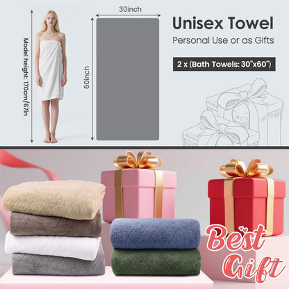 Microfiber Bath Towel (30" x 60"), Oversized Thick Towels, Soft, Super Absorbent and Fast Drying, No Fading Multipurpose Use for Sports, Travel, Fitness, Yoga, 30 in 60 in, Grey Count | Microfiber, Hanging Loop, Oversized, Soft & Absorbent, Fast