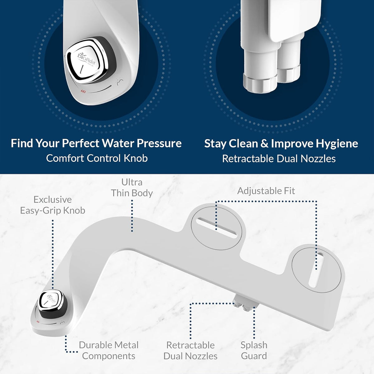 SlimEdge Bidet Attachment for Toilet, Non Electric, Dual Nozzles