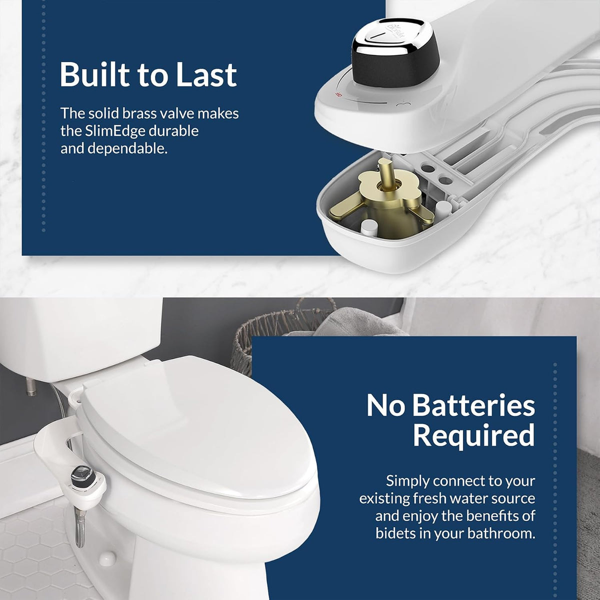 SlimEdge Bidet Attachment for Toilet, Non Electric, Dual Nozzles