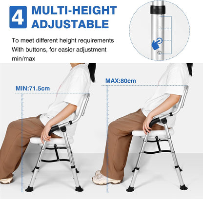 Foldable Shower Chair for Elderly and Disabled, Folding Shower Seat with Armrests and Back Height Adjustable, Aluminum Alloy Bath Seat for Inside Shower, 330lbs Capacity (Blue)