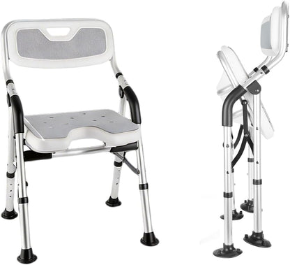 Foldable Shower Chair for Elderly and Disabled, Folding Shower Seat with Armrests and Back Height Adjustable, Aluminum Alloy Bath Seat for Inside Shower, 330lbs Capacity (Blue)