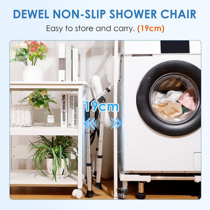 Foldable Shower Chair for Elderly and Disabled, Folding Shower Seat with Armrests and Back Height Adjustable, Aluminum Alloy Bath Seat for Inside Shower, 330lbs Capacity (Blue)