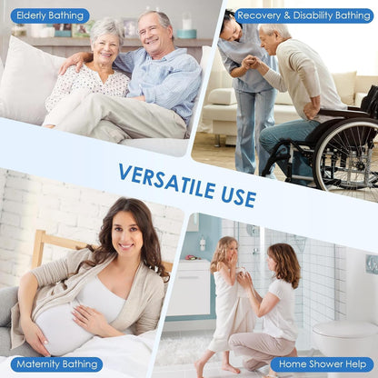 Foldable Shower Chair for Elderly and Disabled, Folding Shower Seat with Armrests and Back Height Adjustable, Aluminum Alloy Bath Seat for Inside Shower, 330lbs Capacity (Blue)