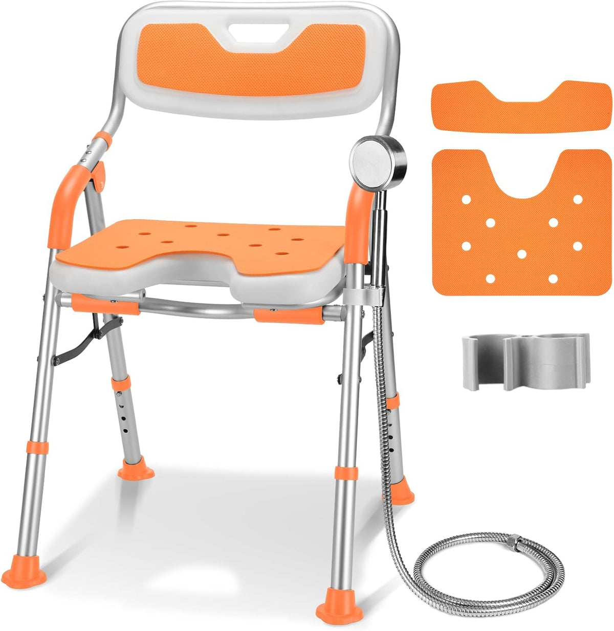 Foldable Shower Chair for Elderly and Disabled, Folding Shower Seat with Armrests and Back Height Adjustable, Aluminum Alloy Bath Seat for Inside Shower, 330lbs Capacity (Blue)