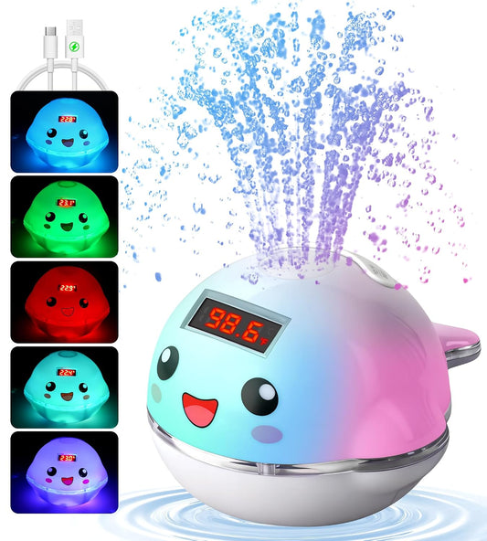 Pircaath Baby Bath Toy Sprinkler with Thermometer, Temp Alarm & Backlit | BPA-Free | CPC Certified for Safety, Light Up Whale Bath Toy for Kids Ages 1-3, Bathtub Water Toys for Toddler, Newborn