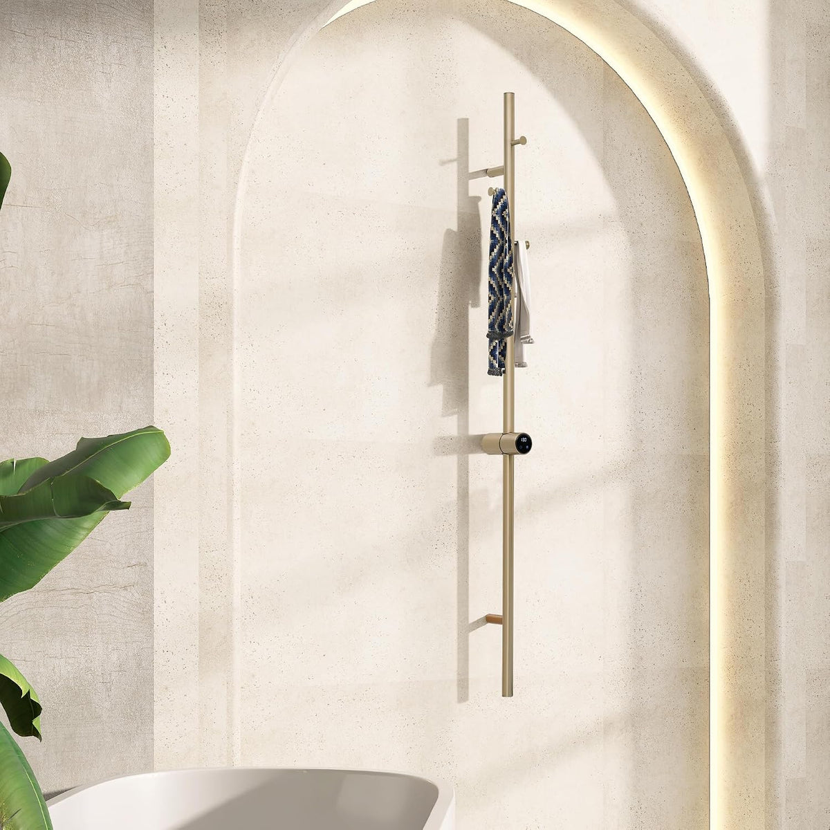 Heated Towel Racks for Bathroom, Wall Mounted Electric Towel Warmer Racks with Timer & Temperature Control, 10 Bar Stainless Steel Towel Heater for Bathroom (Round-Brushed Gold, 10 Bars)