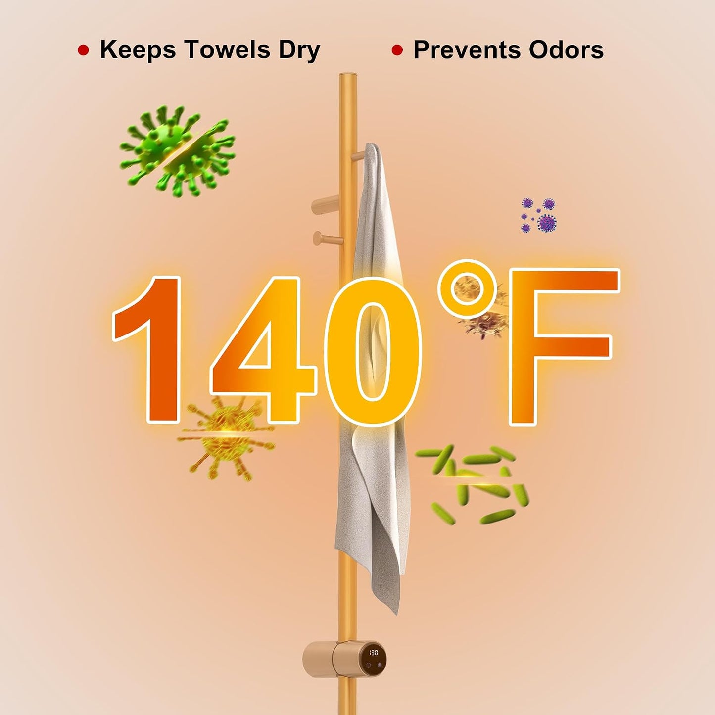 Heated Towel Racks for Bathroom, Wall Mounted Electric Towel Warmer Racks with Timer & Temperature Control, 10 Bar Stainless Steel Towel Heater for Bathroom (Round-Brushed Gold, 10 Bars)