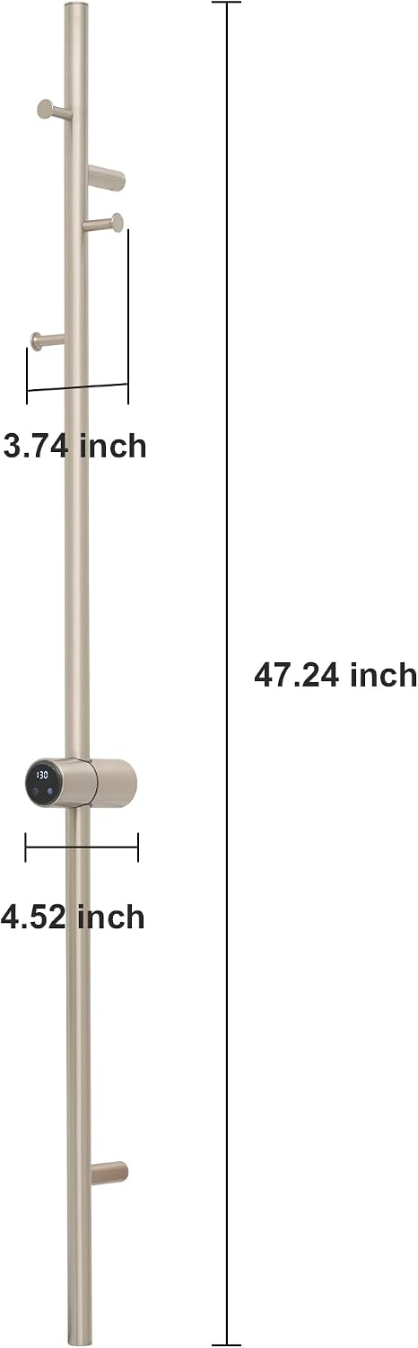 Heated Towel Racks for Bathroom, Wall Mounted Electric Towel Warmer Racks with Timer & Temperature Control, 10 Bar Stainless Steel Towel Heater for Bathroom (Round-Brushed Gold, 10 Bars)