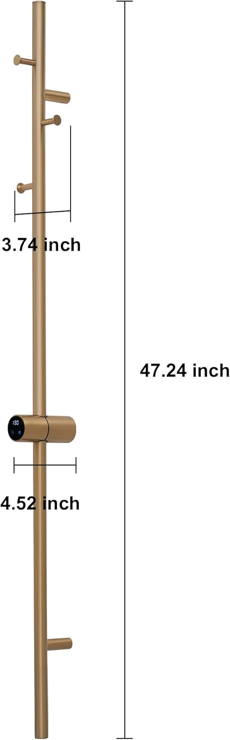 Heated Towel Racks for Bathroom, Wall Mounted Electric Towel Warmer Racks with Timer & Temperature Control, 10 Bar Stainless Steel Towel Heater for Bathroom (Round-Brushed Gold, 10 Bars)