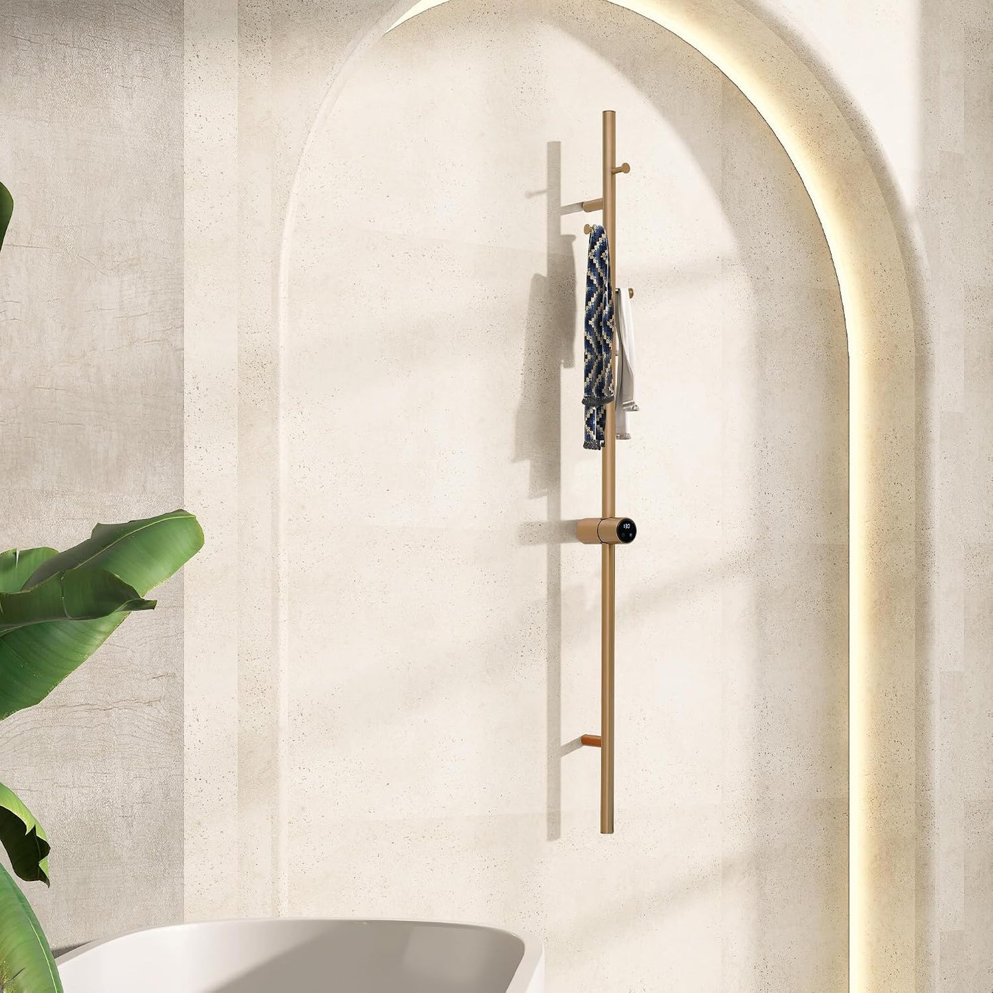 Heated Towel Racks for Bathroom, Wall Mounted Electric Towel Warmer Racks with Timer & Temperature Control, 10 Bar Stainless Steel Towel Heater for Bathroom (Round-Brushed Gold, 10 Bars)