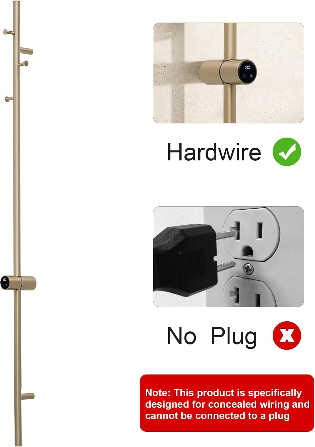 Heated Towel Racks for Bathroom, Wall Mounted Electric Towel Warmer Racks with Timer & Temperature Control, 10 Bar Stainless Steel Towel Heater for Bathroom (Round-Brushed Gold, 10 Bars)
