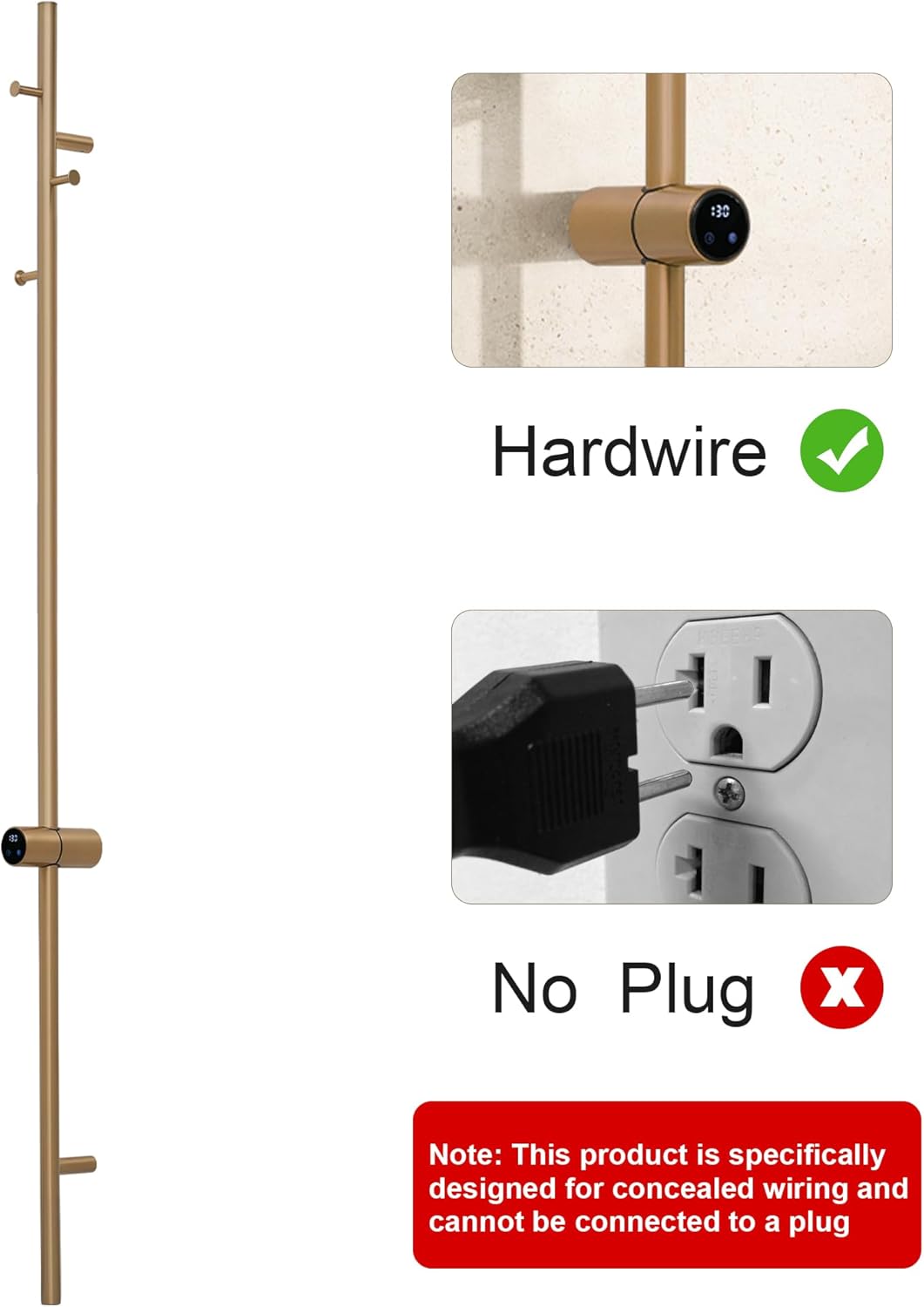 Heated Towel Racks for Bathroom, Wall Mounted Electric Towel Warmer Racks with Timer & Temperature Control, 10 Bar Stainless Steel Towel Heater for Bathroom (Round-Brushed Gold, 10 Bars)