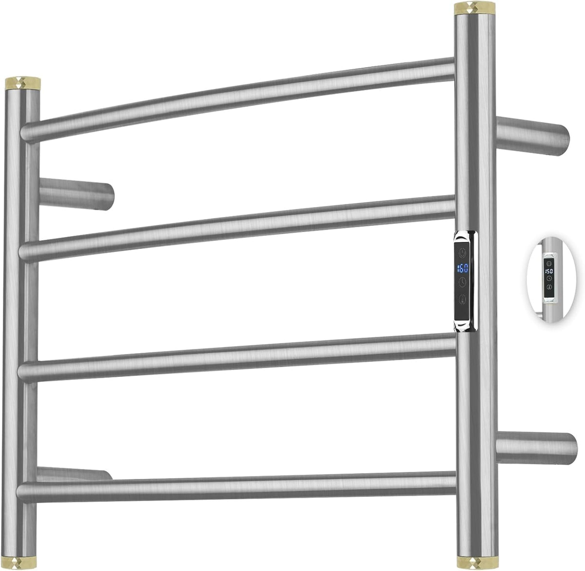 Heated Towel Racks for Bathroom, Wall Mounted Electric Towel Warmer Racks with Timer & Temperature Control, 10 Bar Stainless Steel Towel Heater for Bathroom (Round-Brushed Gold, 10 Bars)