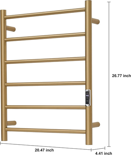 Heated Towel Racks for Bathroom, Wall Mounted Electric Towel Warmer Racks with Timer & Temperature Control, 10 Bar Stainless Steel Towel Heater for Bathroom (Round-Brushed Gold, 10 Bars)