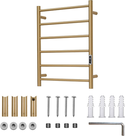 Heated Towel Racks for Bathroom, Wall Mounted Electric Towel Warmer Racks with Timer & Temperature Control, 10 Bar Stainless Steel Towel Heater for Bathroom (Round-Brushed Gold, 10 Bars)