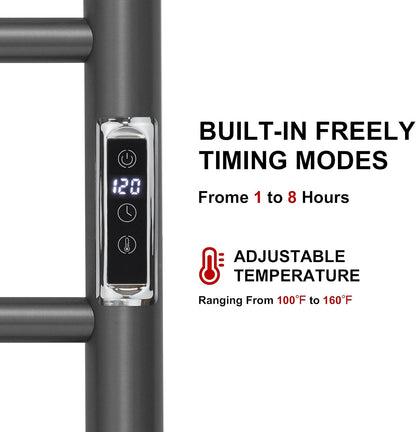 Heated Towel Racks for Bathroom, Wall Mounted Electric Towel Warmer Racks with Timer & Temperature Control, 10 Bar Stainless Steel Towel Heater for Bathroom (Round-Brushed Gold, 10 Bars)