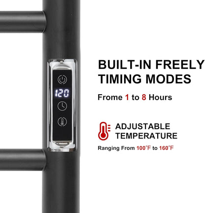 Heated Towel Racks for Bathroom, Wall Mounted Electric Towel Warmer Racks with Timer & Temperature Control, 10 Bar Stainless Steel Towel Heater for Bathroom (Round-Brushed Gold, 10 Bars)