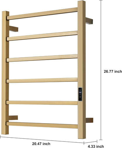 Heated Towel Racks for Bathroom, Wall Mounted Electric Towel Warmer Racks with Timer & Temperature Control, 10 Bar Stainless Steel Towel Heater for Bathroom (Round-Brushed Gold, 10 Bars)