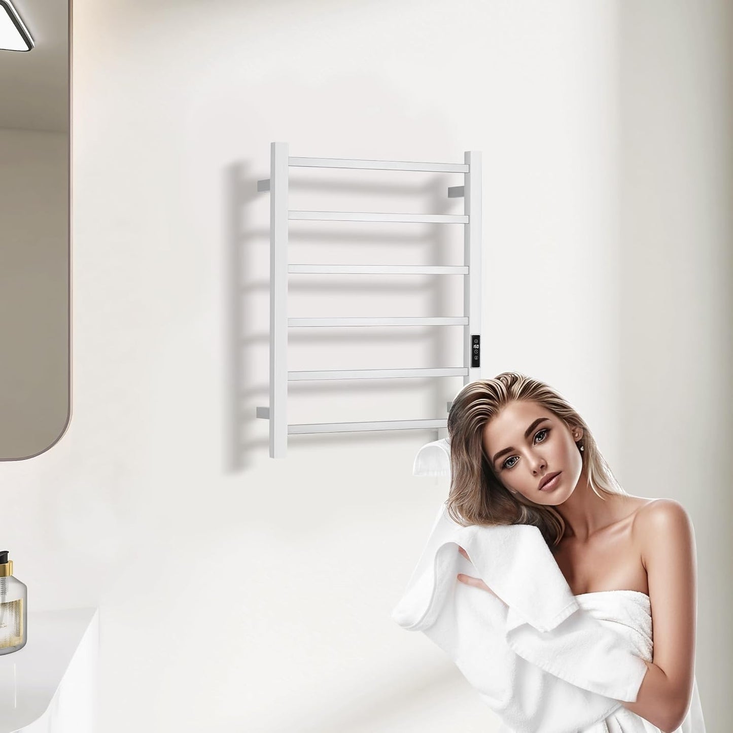 Heated Towel Racks for Bathroom, Wall Mounted Electric Towel Warmer Racks with Timer & Temperature Control, 10 Bar Stainless Steel Towel Heater for Bathroom (Round-Brushed Gold, 10 Bars)