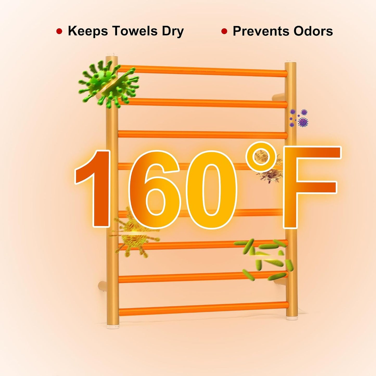 Heated Towel Racks for Bathroom, Wall Mounted Electric Towel Warmer Racks with Timer & Temperature Control, 10 Bar Stainless Steel Towel Heater for Bathroom (Round-Brushed Gold, 10 Bars)