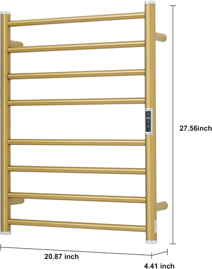 Heated Towel Racks for Bathroom, Wall Mounted Electric Towel Warmer Racks with Timer & Temperature Control, 10 Bar Stainless Steel Towel Heater for Bathroom (Round-Brushed Gold, 10 Bars)