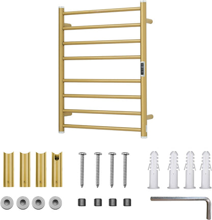 Heated Towel Racks for Bathroom, Wall Mounted Electric Towel Warmer Racks with Timer & Temperature Control, 10 Bar Stainless Steel Towel Heater for Bathroom (Round-Brushed Gold, 10 Bars)