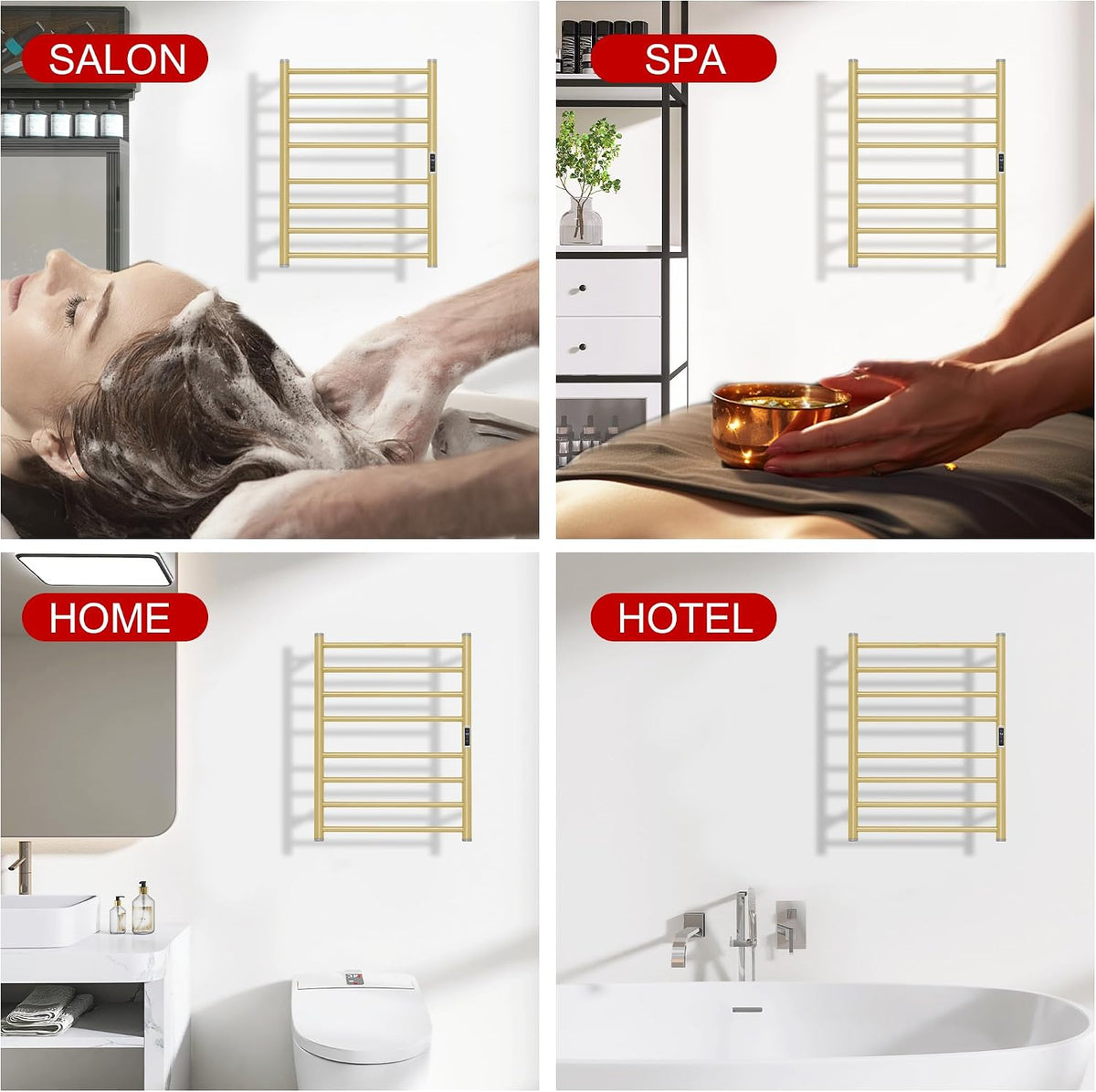 Heated Towel Racks for Bathroom, Wall Mounted Electric Towel Warmer Racks with Timer & Temperature Control, 10 Bar Stainless Steel Towel Heater for Bathroom (Round-Brushed Gold, 10 Bars)