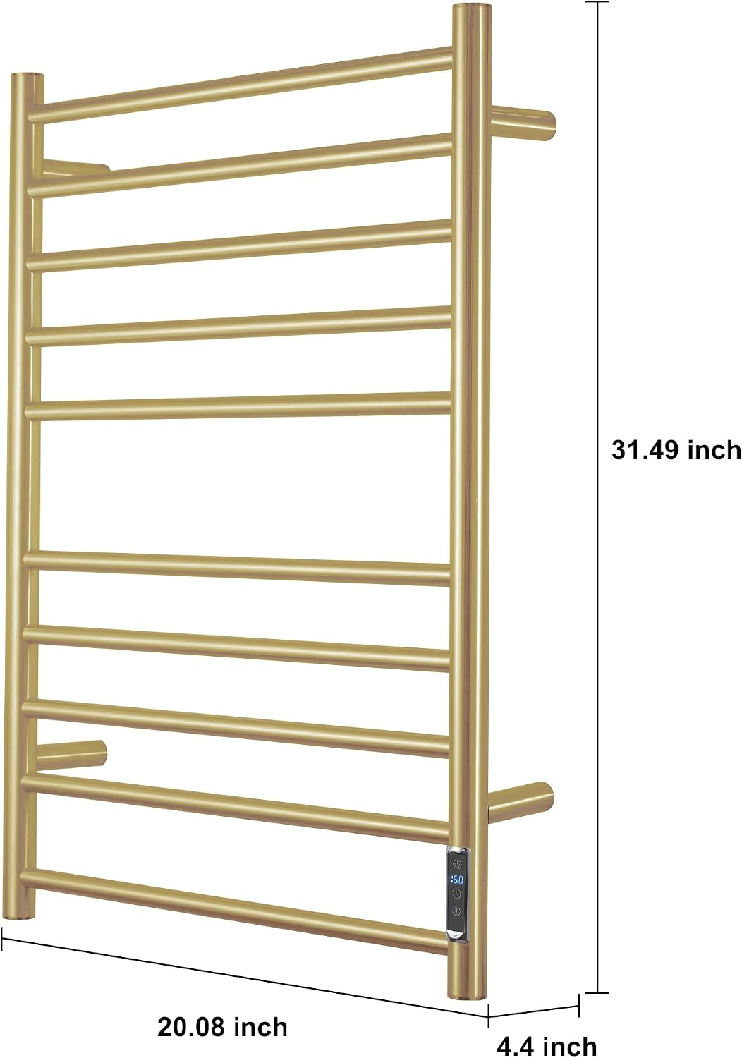 Heated Towel Racks for Bathroom, Wall Mounted Electric Towel Warmer Racks with Timer & Temperature Control, 10 Bar Stainless Steel Towel Heater for Bathroom (Round-Brushed Gold, 10 Bars)