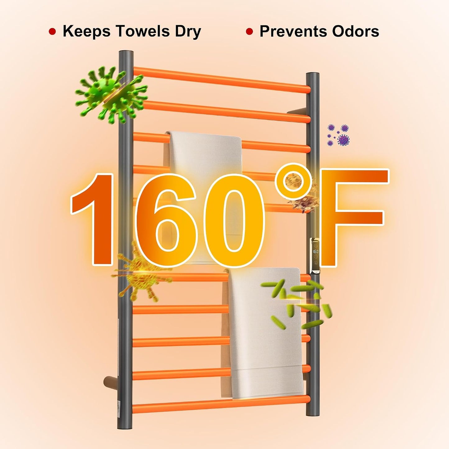 Heated Towel Racks for Bathroom, Wall Mounted Electric Towel Warmer Racks with Timer & Temperature Control, 10 Bar Stainless Steel Towel Heater for Bathroom (Round-Brushed Gold, 10 Bars)