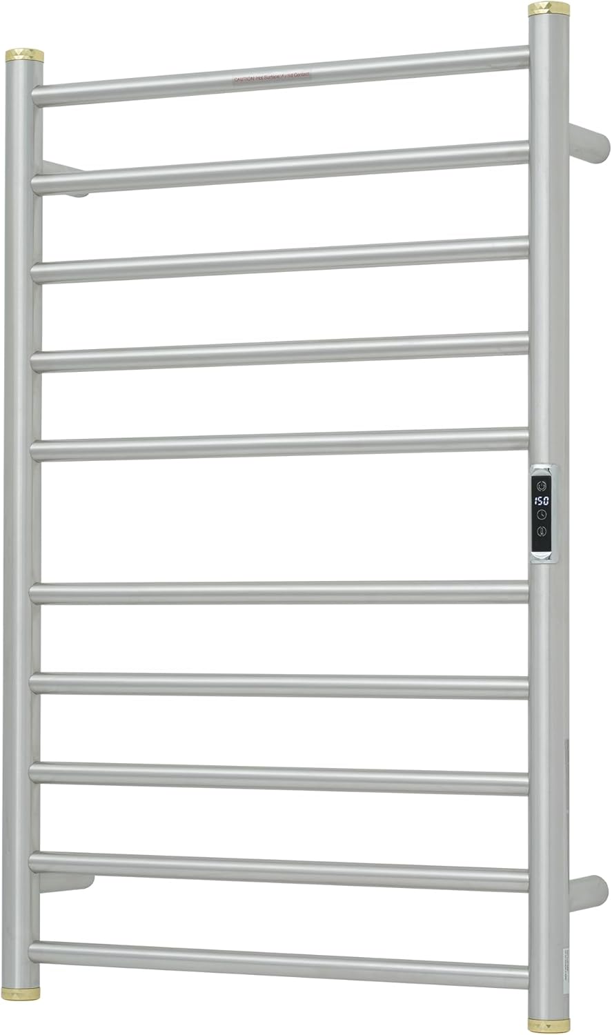Heated Towel Racks for Bathroom, Wall Mounted Electric Towel Warmer Racks with Timer & Temperature Control, 10 Bar Stainless Steel Towel Heater for Bathroom (Round-Brushed Gold, 10 Bars)