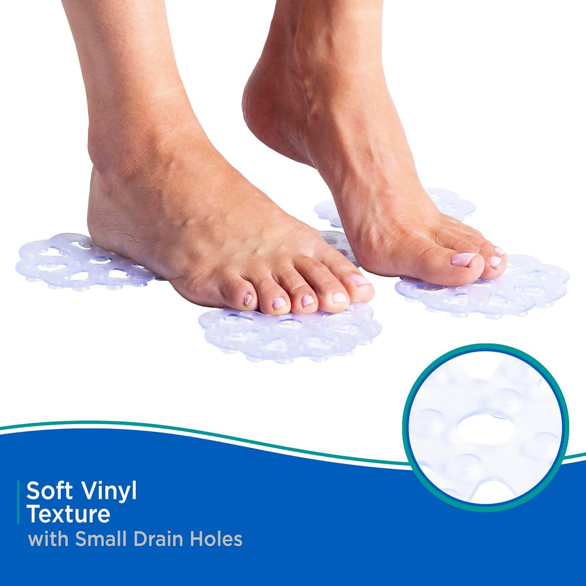 KN61549 Vinyl Bath Treads with Suction Cups for Use Inside the Bathroom Shower, 5" L x 5" W, Clear
