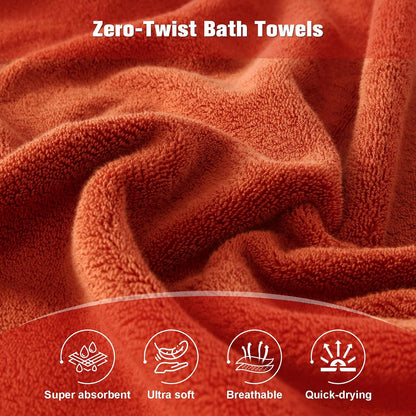 Luxury Bath Towels 4 PCS, 27x54 650 GSM Turkish Cotton Burnt Orange